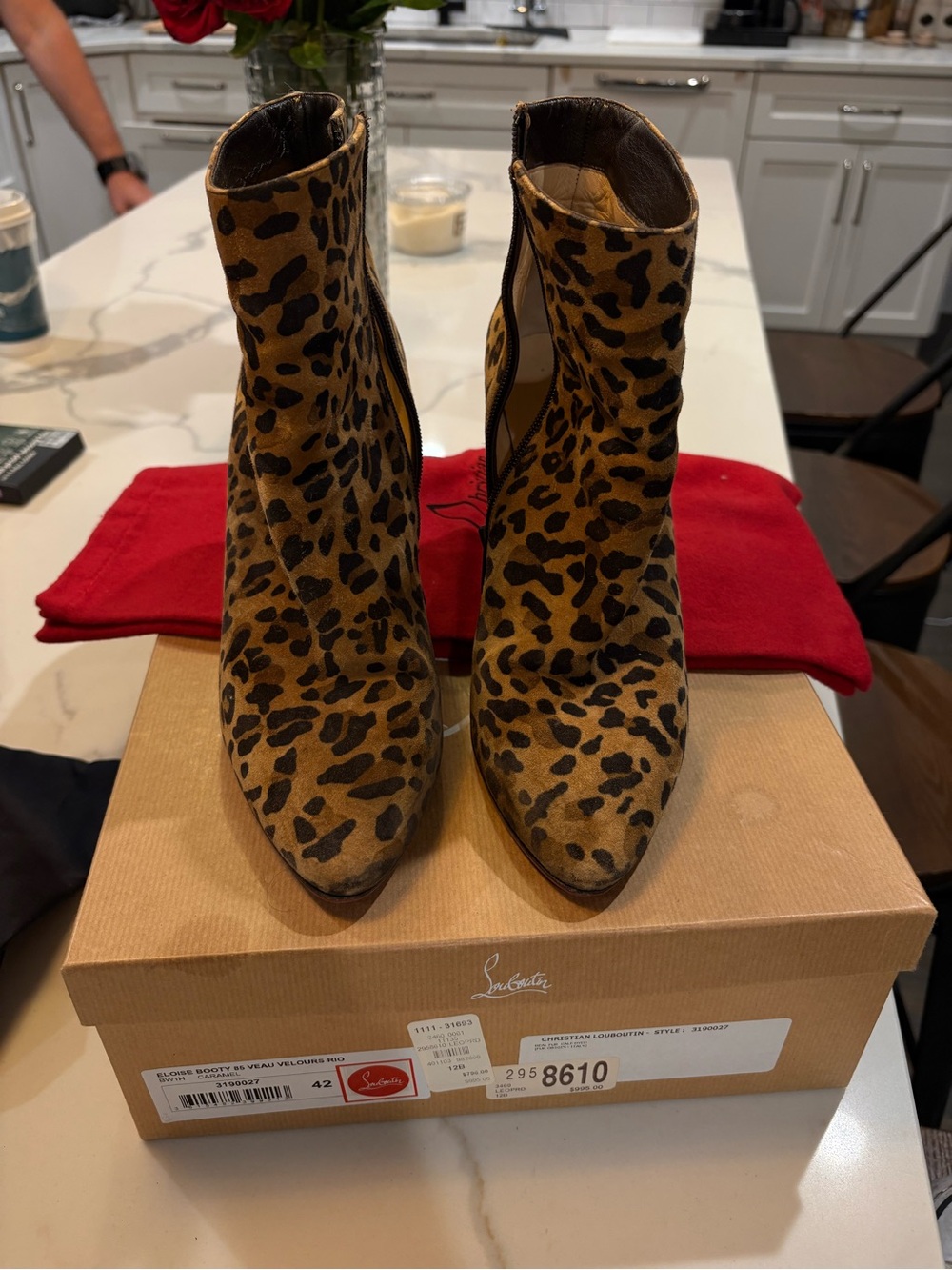 Christian Louboutin Leopard Print Suede Ankle Booties - Brown & Black